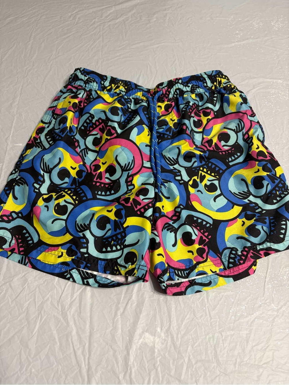 No Boundaries Colorful Neon Skull Print Swim Shorts